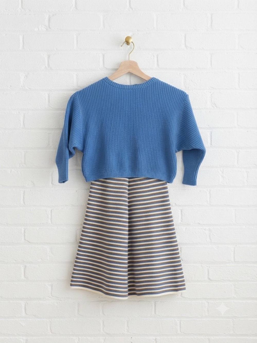 NWT Raised by Water 2-Piece Knit Set Blue Cropped Sweater Striped Pants Sz 4